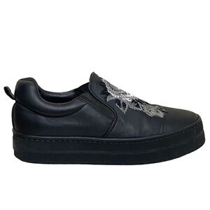 Gabriella Michel Black Leather Slip On Platform Sneakers Embroidered Siz…
